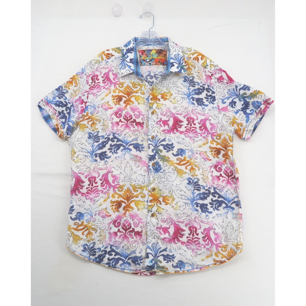 Robert Graham Mens XL Classic Fit Linen Short Sleeve Damask Print Button Shirt